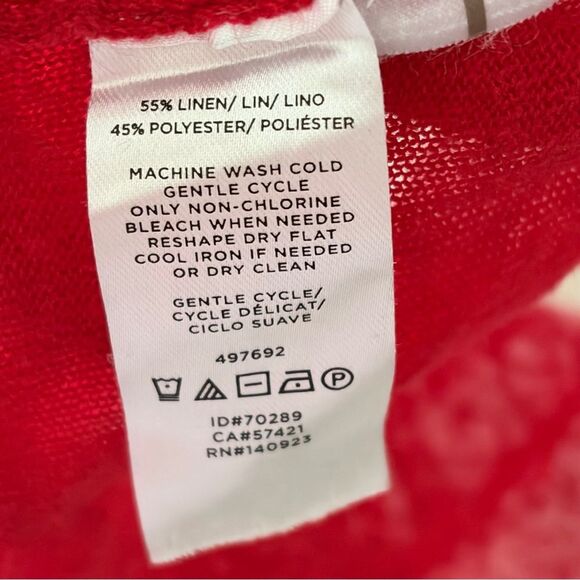 LOFT Striped Linen Dolman Short Sleeve Open Front Cardigan Size L Colorblock - Picture 5 of 6